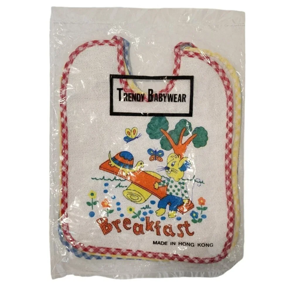 NOS NEW Vintage Trendy Babywear Breakfast Lunch Dinner Baby Bibs SET OF THREE